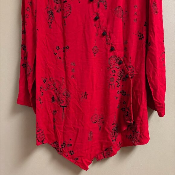 Soft Surroundings Women Wrap Top Size *S Knot Button Asian Tunic Red Asymmetric - Picture 2 of 16